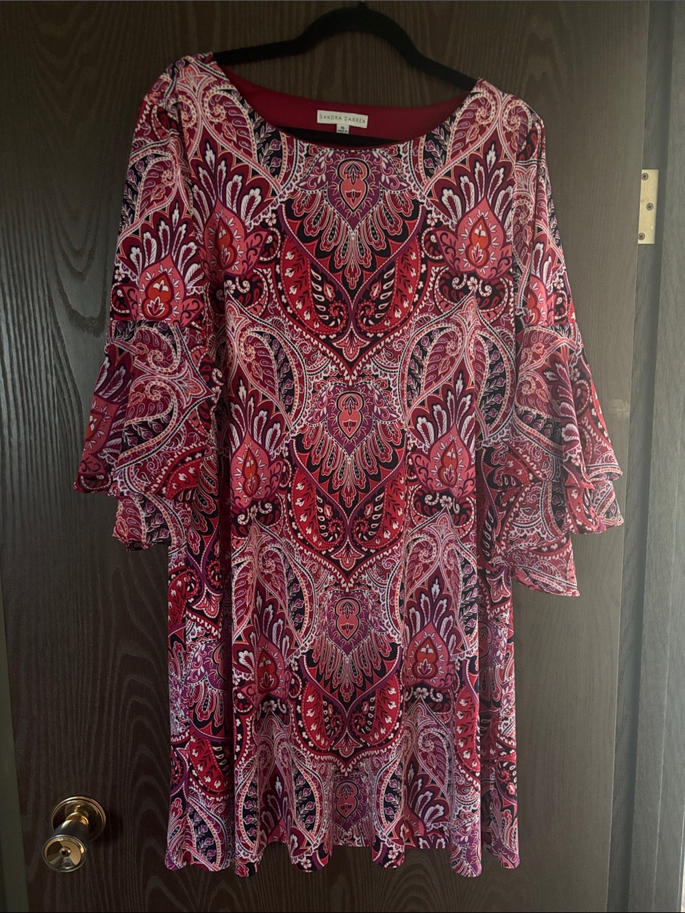 Sandra Darren Red and Pink Paisley Midi Dress